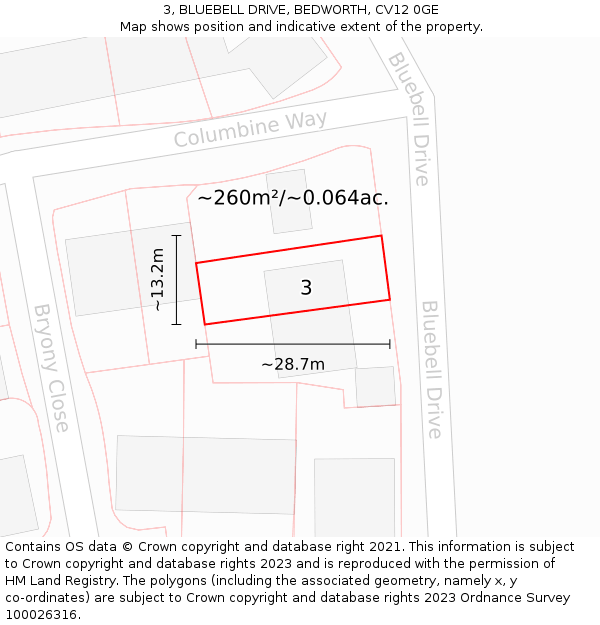 3, BLUEBELL DRIVE, BEDWORTH, CV12 0GE: Plot and title map