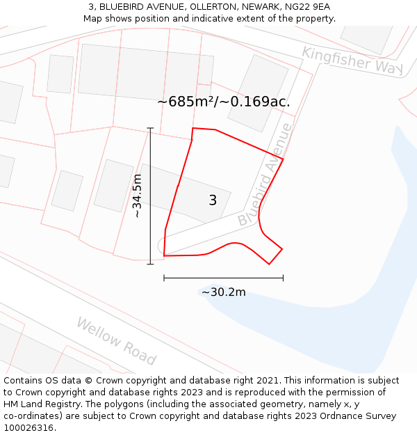 3, BLUEBIRD AVENUE, OLLERTON, NEWARK, NG22 9EA: Plot and title map