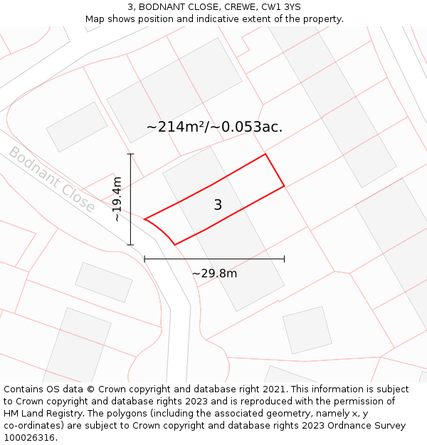 3, BODNANT CLOSE, CREWE, CW1 3YS: Plot and title map