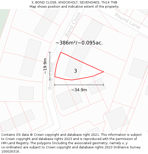 3, BOND CLOSE, KNOCKHOLT, SEVENOAKS, TN14 7NB: Plot and title map