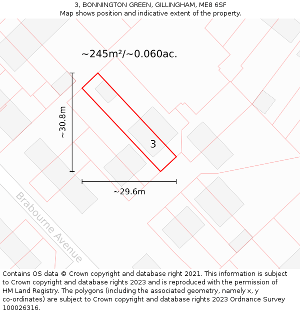 3, BONNINGTON GREEN, GILLINGHAM, ME8 6SF: Plot and title map