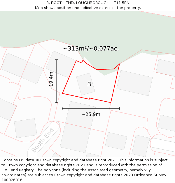 3, BOOTH END, LOUGHBOROUGH, LE11 5EN: Plot and title map