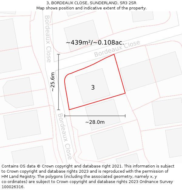 3, BORDEAUX CLOSE, SUNDERLAND, SR3 2SR: Plot and title map