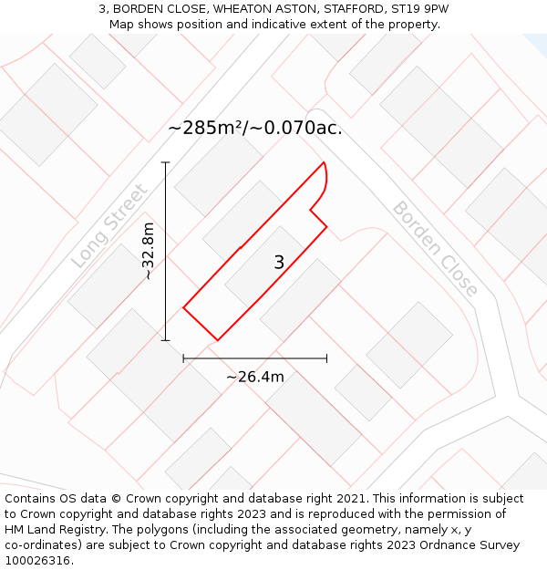 3, BORDEN CLOSE, WHEATON ASTON, STAFFORD, ST19 9PW: Plot and title map