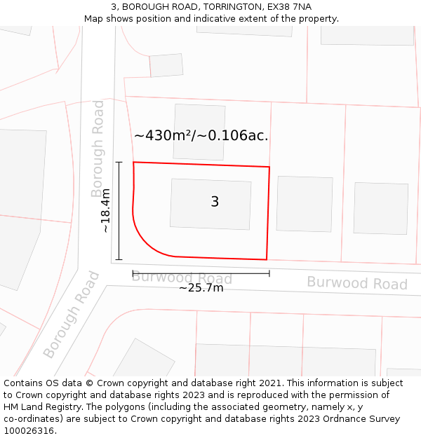 3, BOROUGH ROAD, TORRINGTON, EX38 7NA: Plot and title map