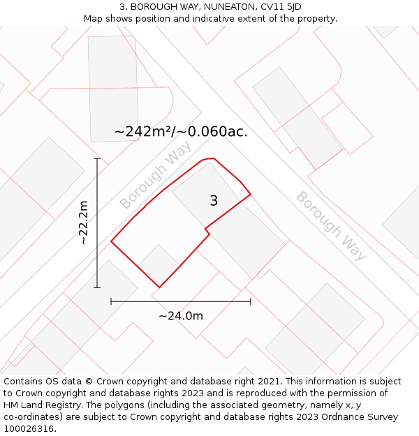 3, BOROUGH WAY, NUNEATON, CV11 5JD: Plot and title map