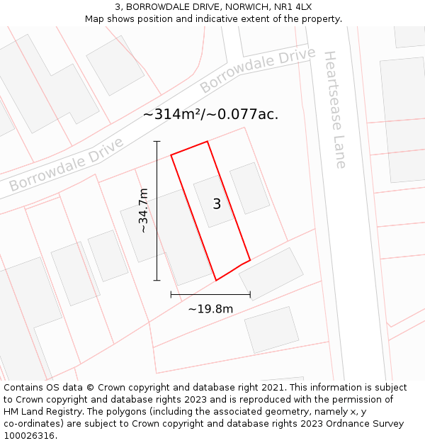 3, BORROWDALE DRIVE, NORWICH, NR1 4LX: Plot and title map