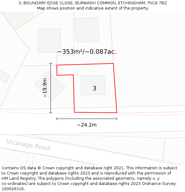 3, BOUNDARY EDGE CLOSE, BURWASH COMMON, ETCHINGHAM, TN19 7BZ: Plot and title map