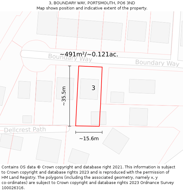 3, BOUNDARY WAY, PORTSMOUTH, PO6 3ND: Plot and title map