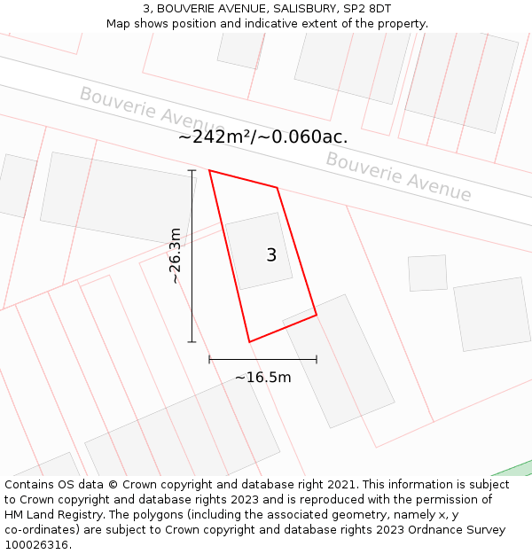 3, BOUVERIE AVENUE, SALISBURY, SP2 8DT: Plot and title map