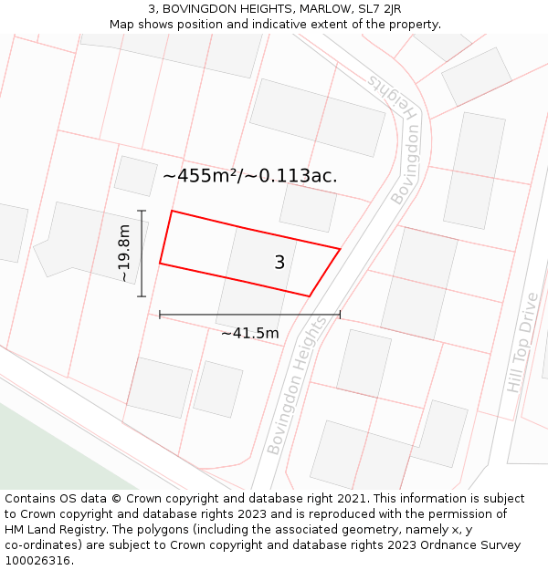 3, BOVINGDON HEIGHTS, MARLOW, SL7 2JR: Plot and title map