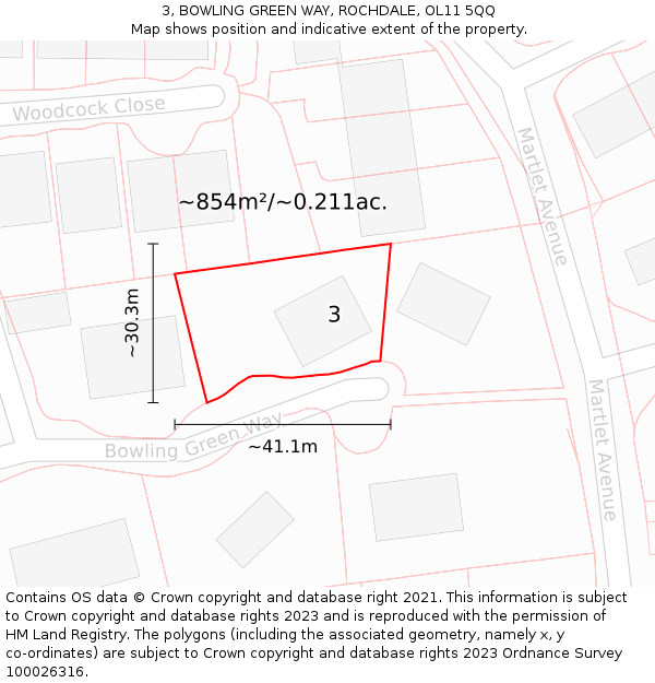 3, BOWLING GREEN WAY, ROCHDALE, OL11 5QQ: Plot and title map