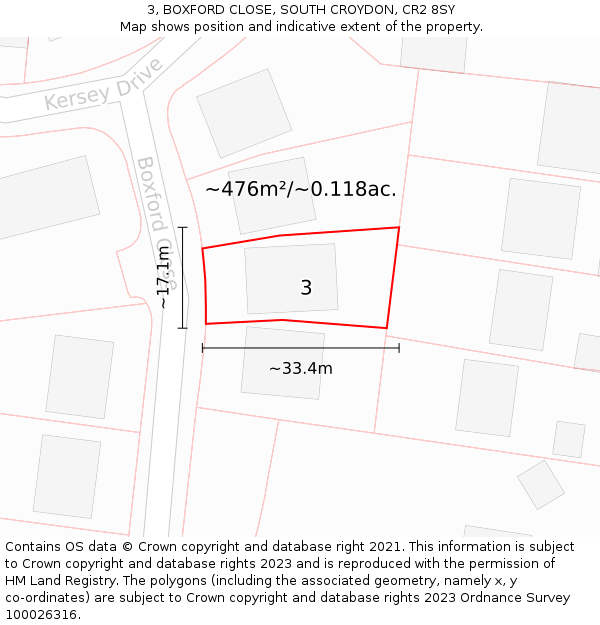 3, BOXFORD CLOSE, SOUTH CROYDON, CR2 8SY: Plot and title map