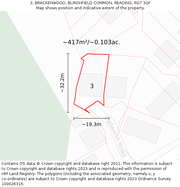 3, BRACKENWOOD, BURGHFIELD COMMON, READING, RG7 3QF: Plot and title map