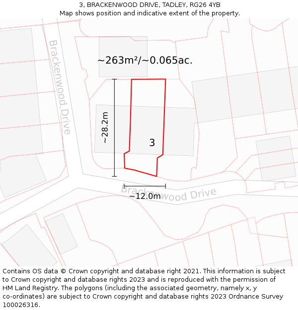 3, BRACKENWOOD DRIVE, TADLEY, RG26 4YB: Plot and title map