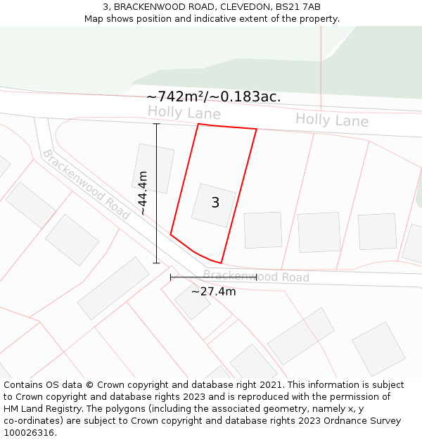 3, BRACKENWOOD ROAD, CLEVEDON, BS21 7AB: Plot and title map