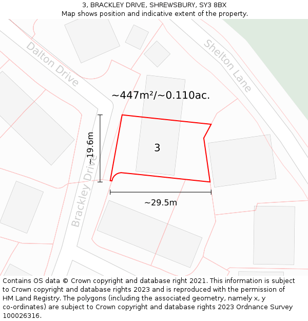 3, BRACKLEY DRIVE, SHREWSBURY, SY3 8BX: Plot and title map