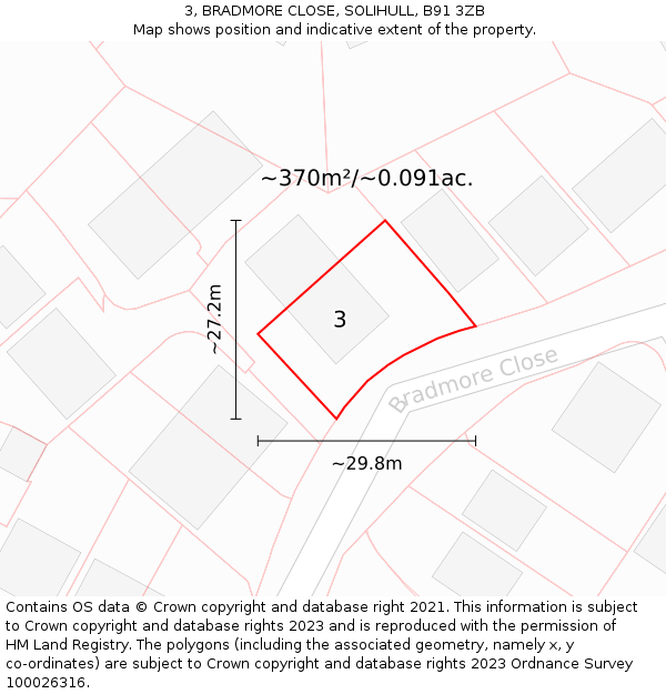 3, BRADMORE CLOSE, SOLIHULL, B91 3ZB: Plot and title map