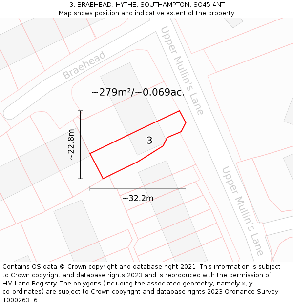 3, BRAEHEAD, HYTHE, SOUTHAMPTON, SO45 4NT: Plot and title map