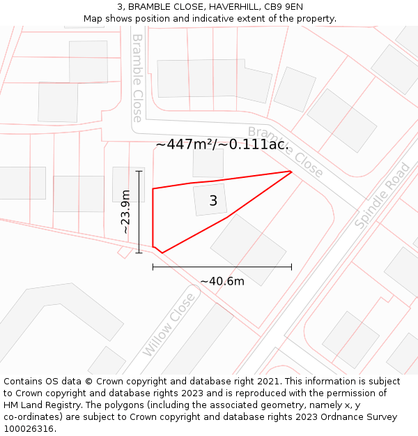 3, BRAMBLE CLOSE, HAVERHILL, CB9 9EN: Plot and title map