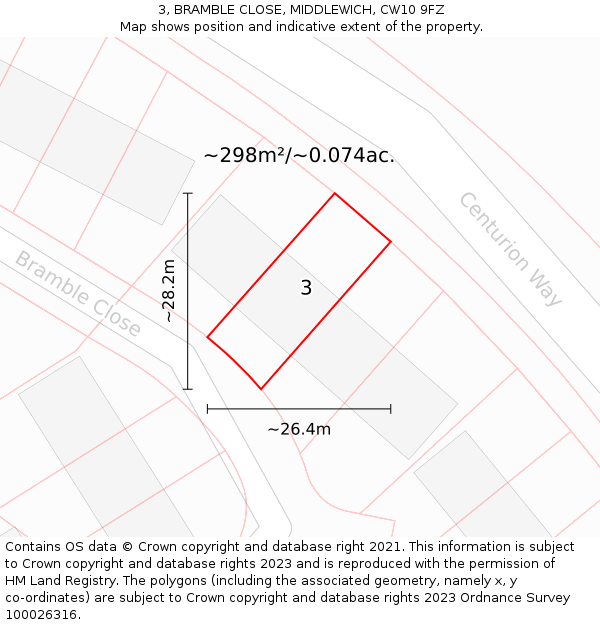 3, BRAMBLE CLOSE, MIDDLEWICH, CW10 9FZ: Plot and title map