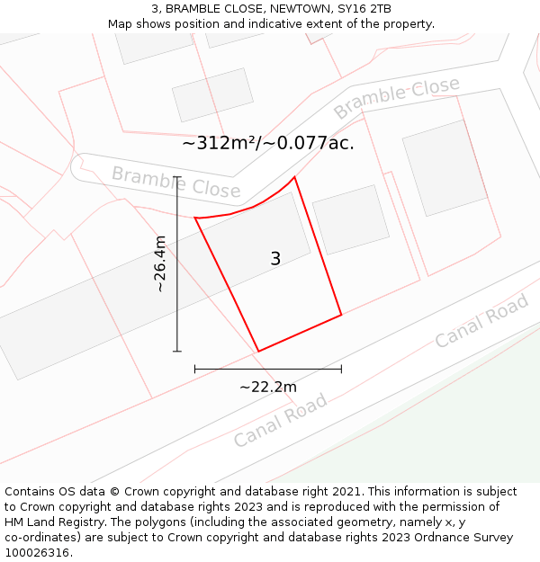 3, BRAMBLE CLOSE, NEWTOWN, SY16 2TB: Plot and title map