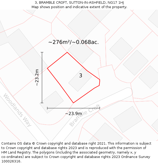 3, BRAMBLE CROFT, SUTTON-IN-ASHFIELD, NG17 1HJ: Plot and title map