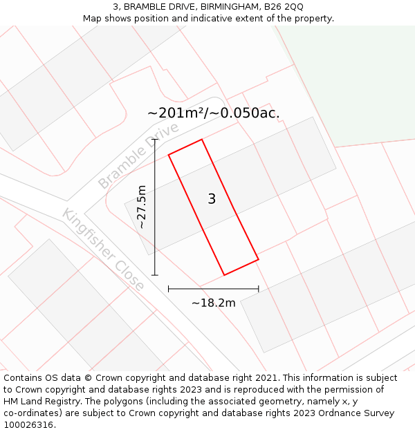 3, BRAMBLE DRIVE, BIRMINGHAM, B26 2QQ: Plot and title map