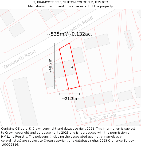 3, BRAMCOTE RISE, SUTTON COLDFIELD, B75 6ED: Plot and title map