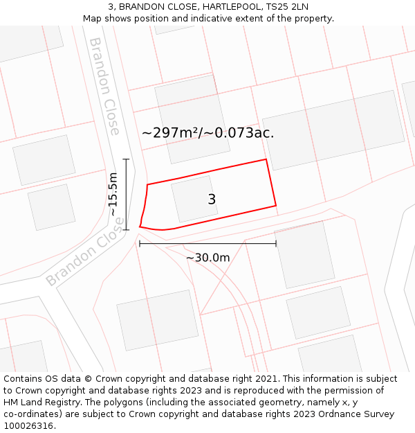 3, BRANDON CLOSE, HARTLEPOOL, TS25 2LN: Plot and title map
