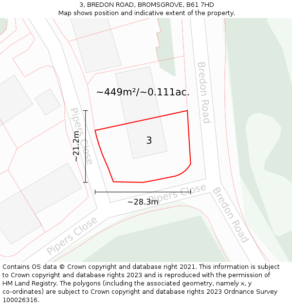 3, BREDON ROAD, BROMSGROVE, B61 7HD: Plot and title map