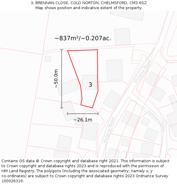 3, BRENNAN CLOSE, COLD NORTON, CHELMSFORD, CM3 6SZ: Plot and title map