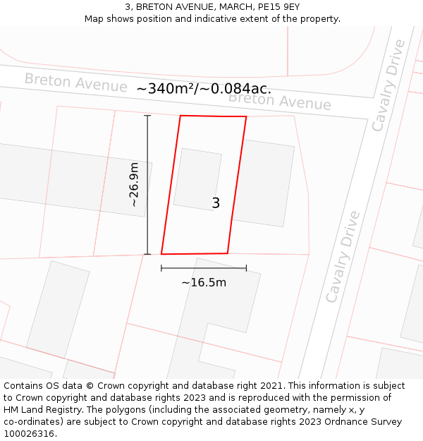 3, BRETON AVENUE, MARCH, PE15 9EY: Plot and title map