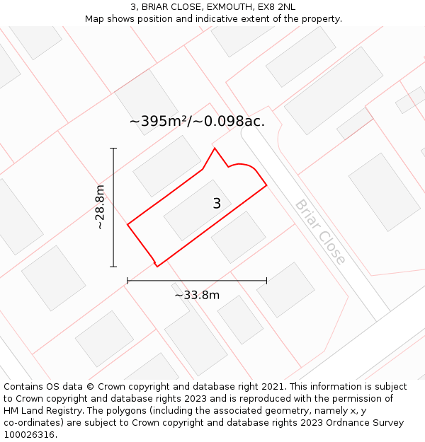 3, BRIAR CLOSE, EXMOUTH, EX8 2NL: Plot and title map