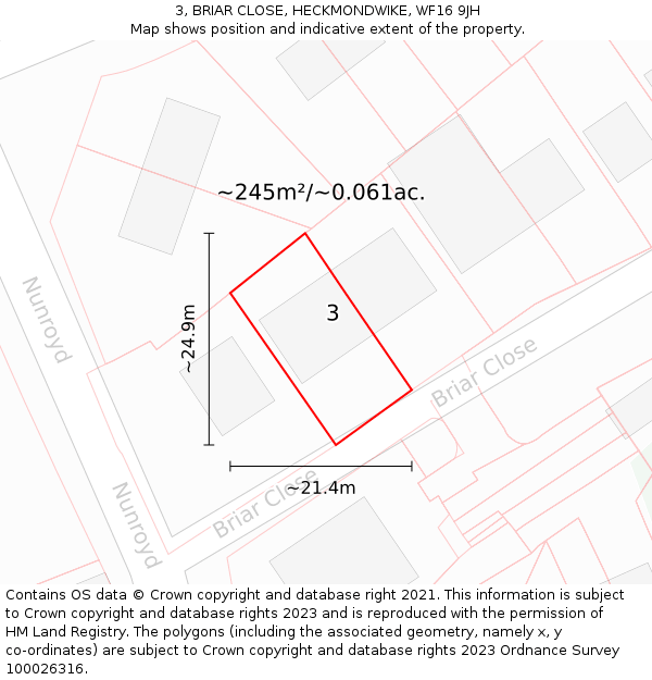 3, BRIAR CLOSE, HECKMONDWIKE, WF16 9JH: Plot and title map