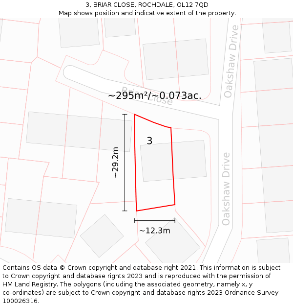 3, BRIAR CLOSE, ROCHDALE, OL12 7QD: Plot and title map