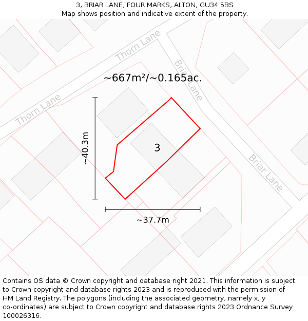 3, BRIAR LANE, FOUR MARKS, ALTON, GU34 5BS: Plot and title map