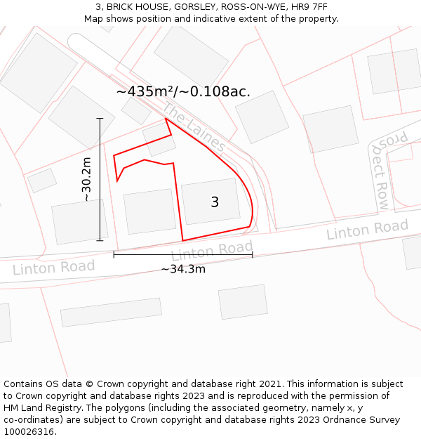 3, BRICK HOUSE, GORSLEY, ROSS-ON-WYE, HR9 7FF: Plot and title map