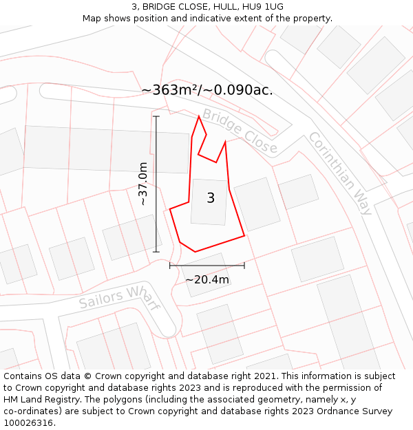 3, BRIDGE CLOSE, HULL, HU9 1UG: Plot and title map