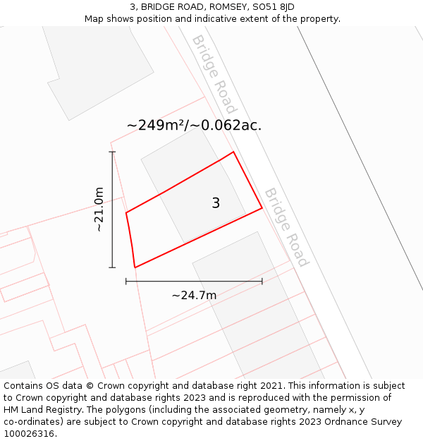 3, BRIDGE ROAD, ROMSEY, SO51 8JD: Plot and title map