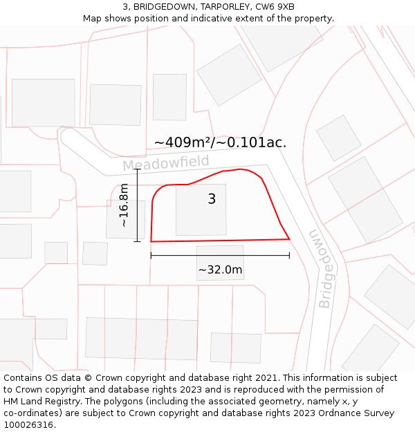 3, BRIDGEDOWN, TARPORLEY, CW6 9XB: Plot and title map