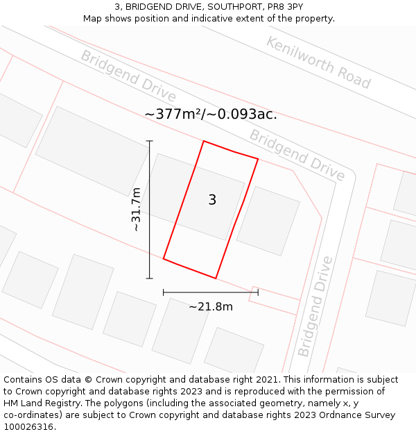 3, BRIDGEND DRIVE, SOUTHPORT, PR8 3PY: Plot and title map