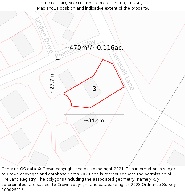 3, BRIDGEND, MICKLE TRAFFORD, CHESTER, CH2 4QU: Plot and title map