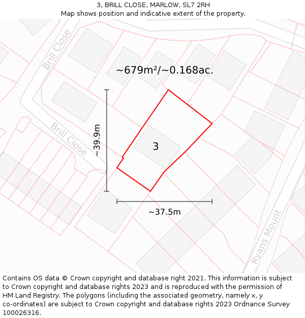 3, BRILL CLOSE, MARLOW, SL7 2RH: Plot and title map