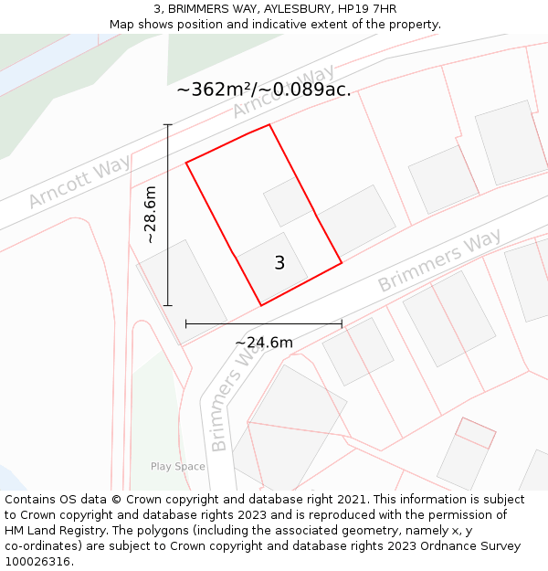 3, BRIMMERS WAY, AYLESBURY, HP19 7HR: Plot and title map