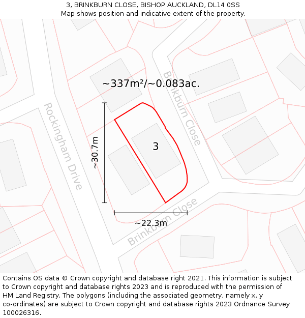 3, BRINKBURN CLOSE, BISHOP AUCKLAND, DL14 0SS: Plot and title map