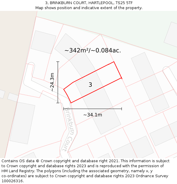 3, BRINKBURN COURT, HARTLEPOOL, TS25 5TF: Plot and title map