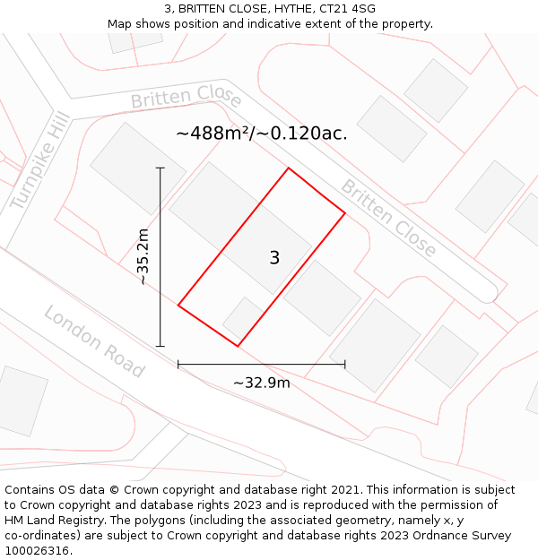 3, BRITTEN CLOSE, HYTHE, CT21 4SG: Plot and title map