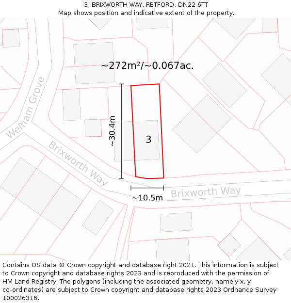 3, BRIXWORTH WAY, RETFORD, DN22 6TT: Plot and title map