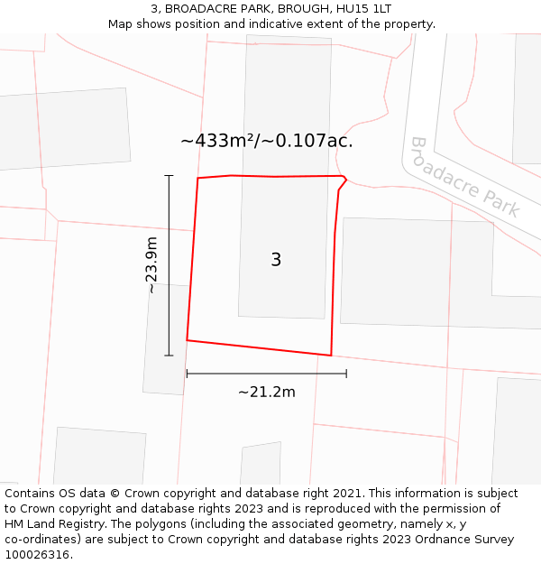 3, BROADACRE PARK, BROUGH, HU15 1LT: Plot and title map
